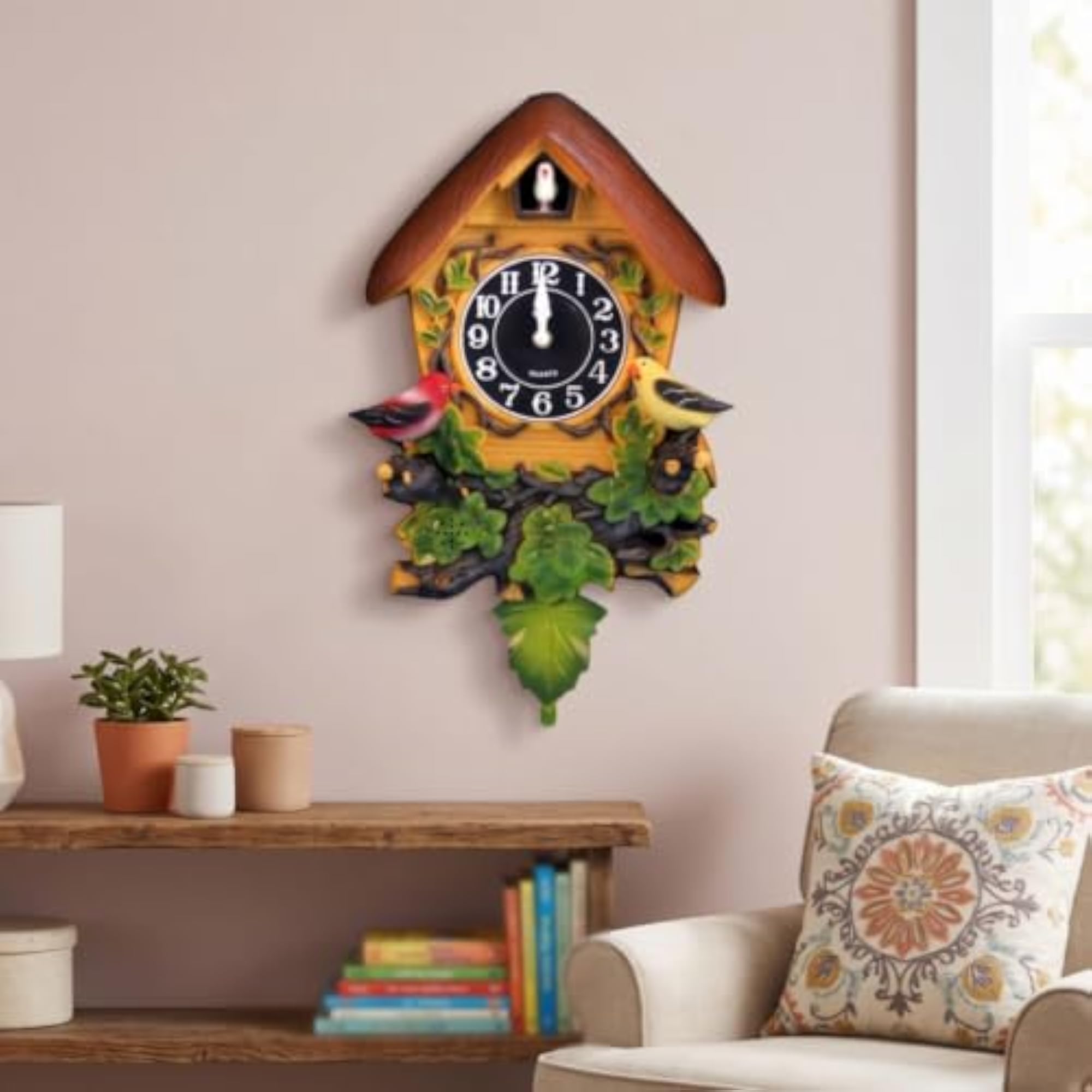 Quartz Cuckoo Clock with Pendulum, Analog Sound-Controlled